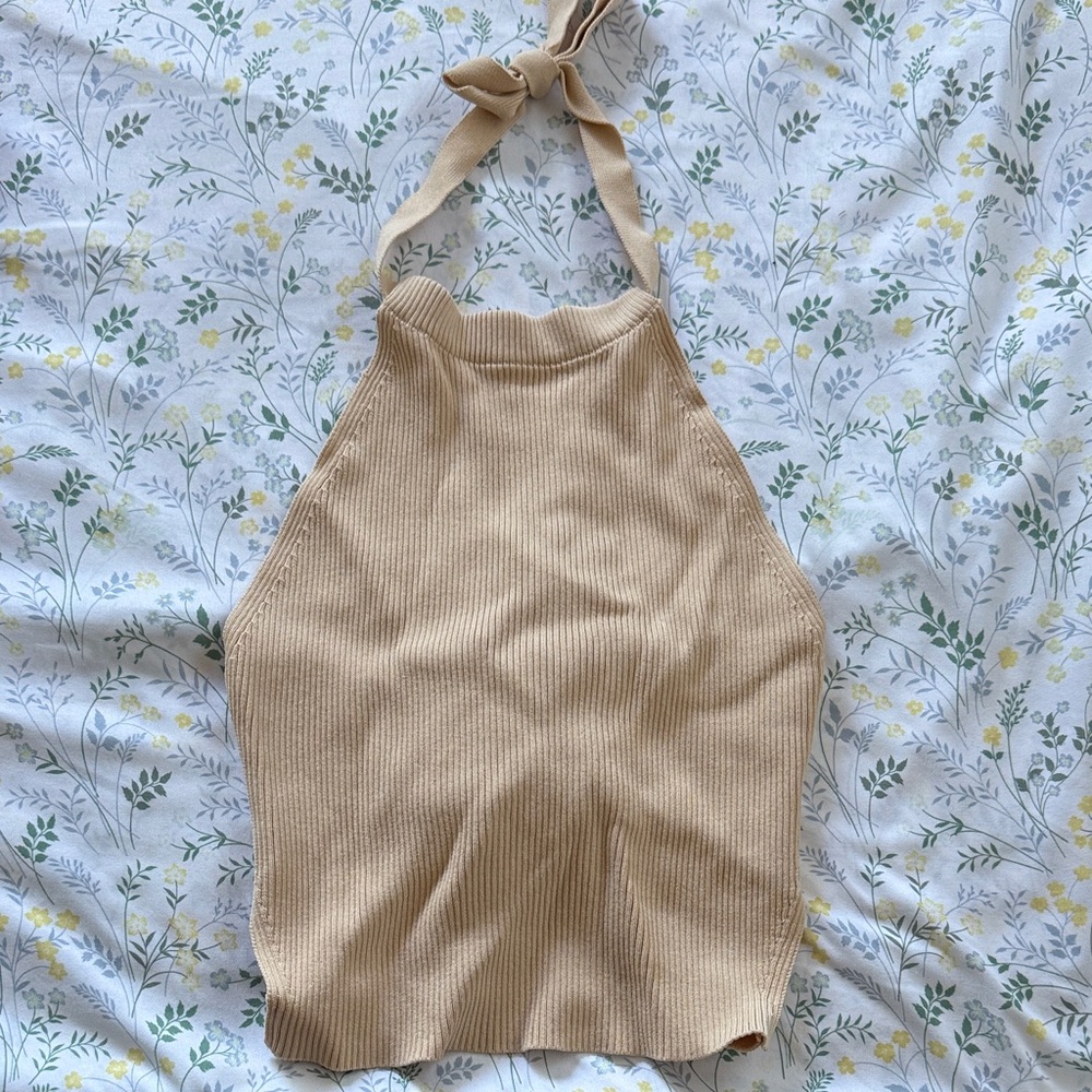 Zara Tan Ribbed Halter Top